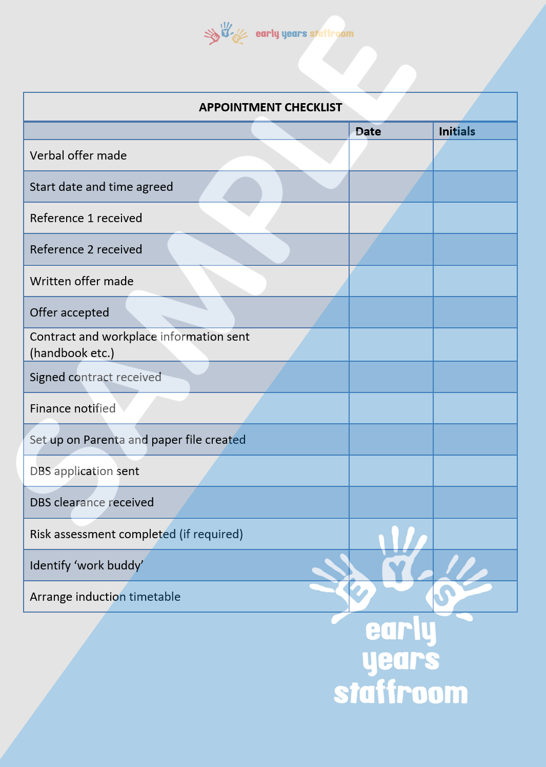 Induction Pack and Checklist Early Years Early Years Staffroom