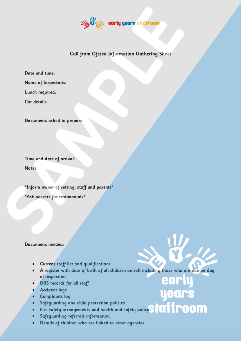 Call from Ofsted Information Gathering Sheet - Early Years Staffroom