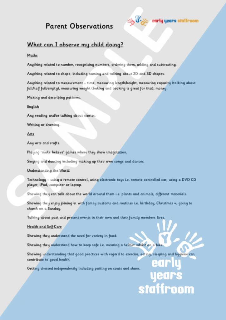 Parent Observations Handout - Early Years Staffroom