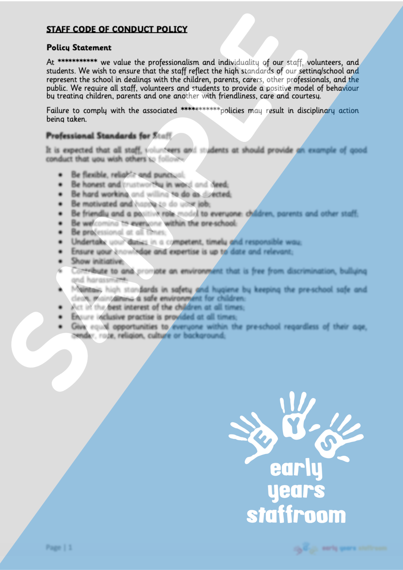 Staff Code Of Conduct Policy Early Years Staffroom