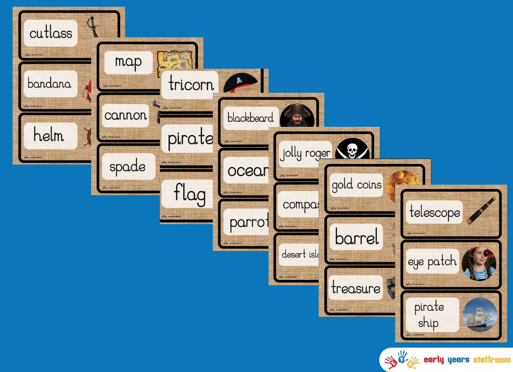 Pirate Themed Word Cards (Hessian Background)